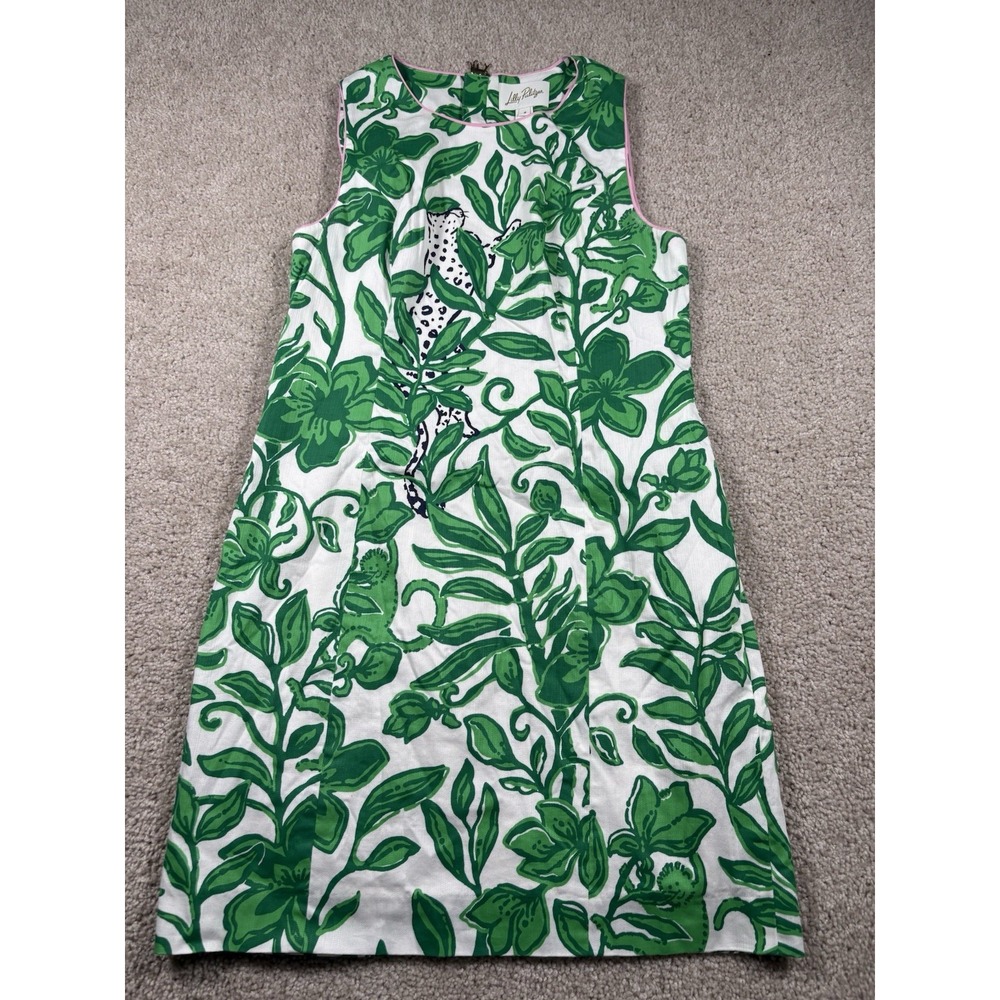 Lilly Pulitzer Mila Stretch Shift Dress Size 8 Fiddle Leaf Green Escape Plan - Picture 2 of 8
